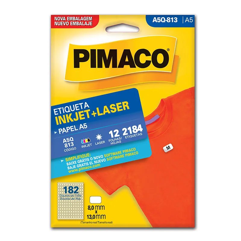 Etiqueta inkjet/laser A5Q813 com 12 folhas - Pimaco