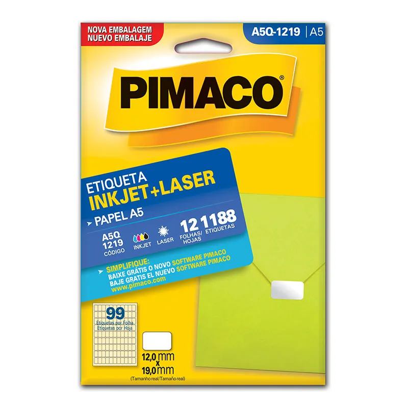 Etiqueta inkjet/laser A5Q1219 com 12 folhas - Pimaco