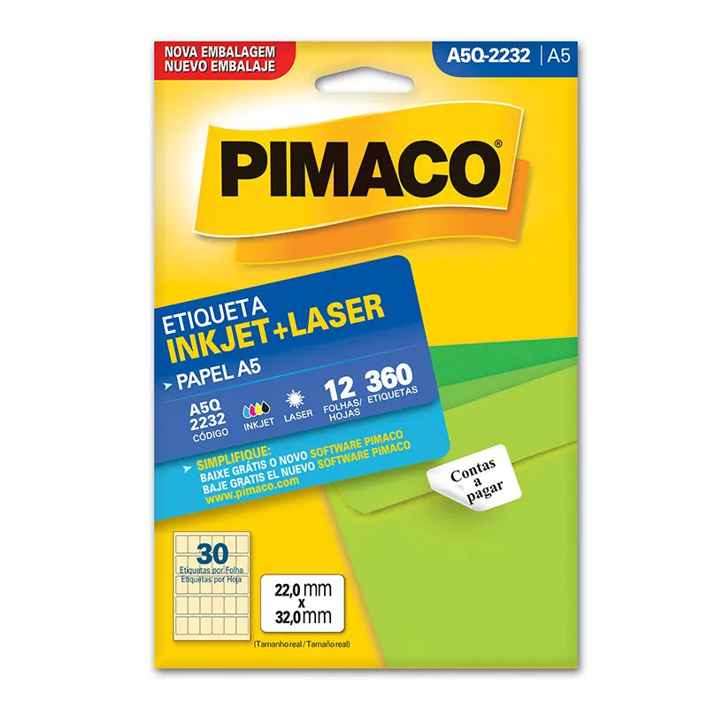 Etiqueta inkjet/laser A5Q2232 com 12 folhas - Pimaco