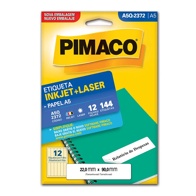 Etiqueta inkjet/laser A5Q2372 com 12 folhas - Pimaco