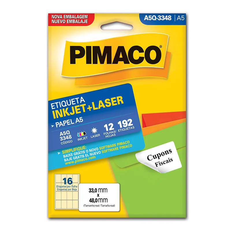 Etiqueta inkjet/laser A5Q3348 com 12 folhas - Pimaco