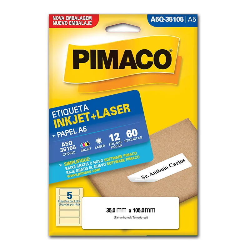 Etiqueta inkjet/laser A5Q35105 com 12 folhas - Pimaco