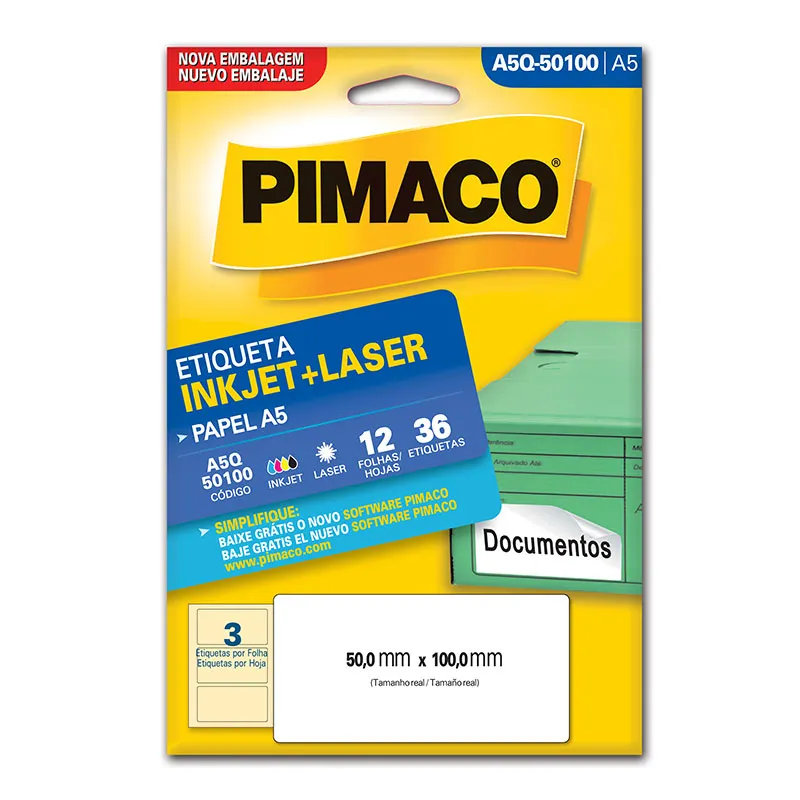 Etiqueta inkjet/laser A5Q50100 com 12 folhas - Pimaco