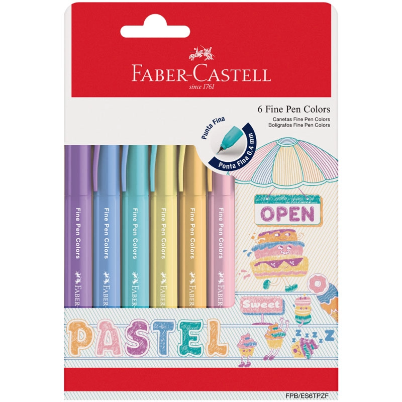 Caneta hidrográfica Fine Pen Pastel FPB/ES6TPZF com 6 unidades - Faber-Castell