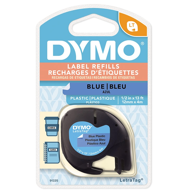 Fita para rotulador LetraTag azul com escrita preta 12mm - 91335 - Dymo