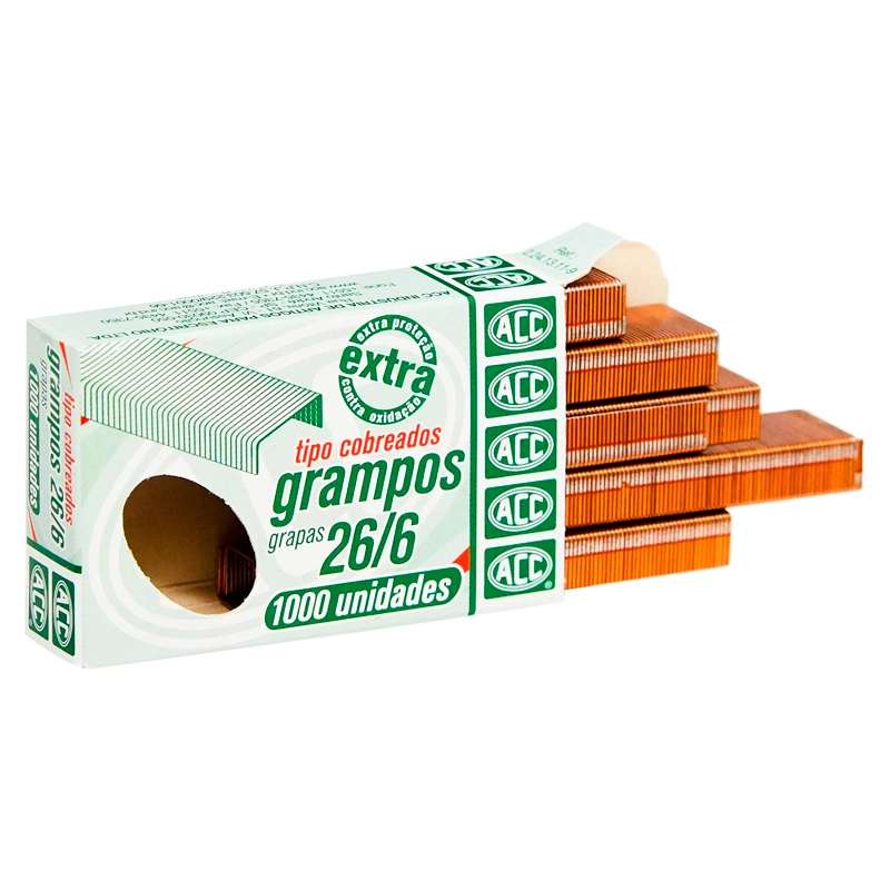 Grampo cobreado 26/6 - com 1000 unidades - ACC