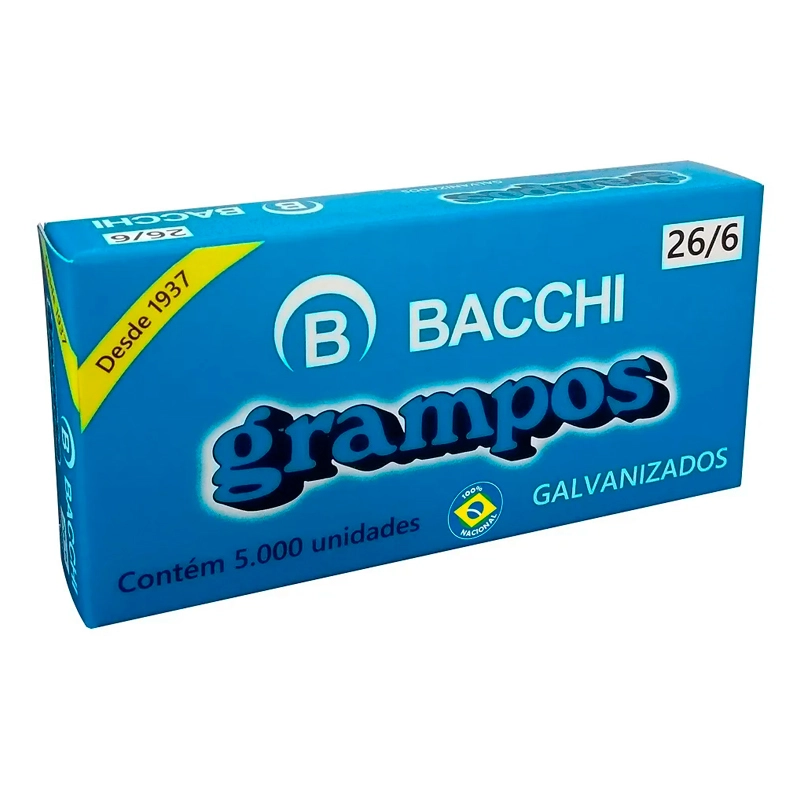 Grampo galvanizado 26/6 - com 5000 unidades - Bacchi
