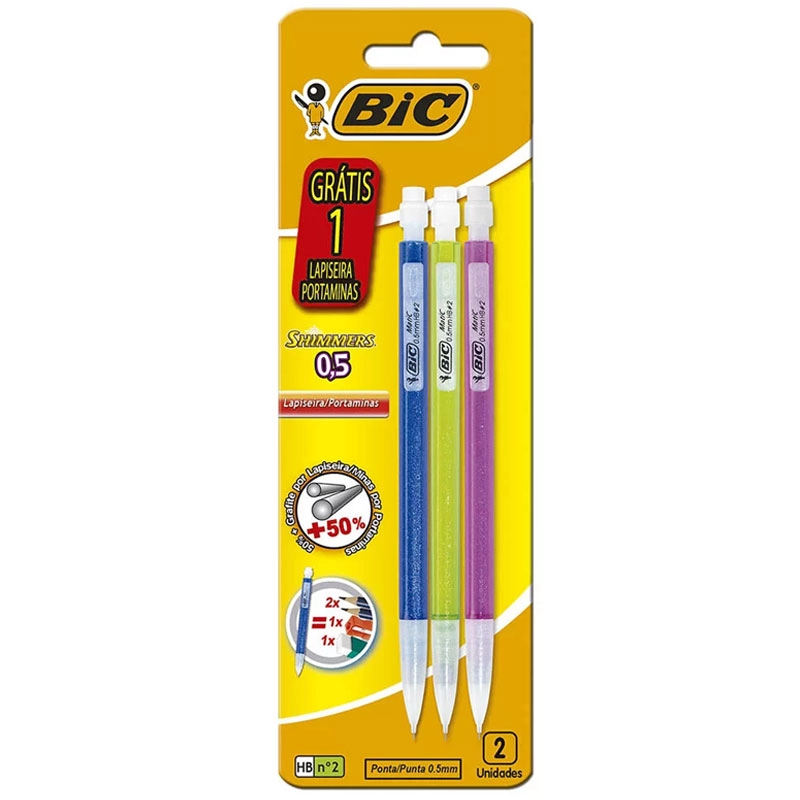 Lapiseira 0.5mm Shimmers com 3 unidades - Bic