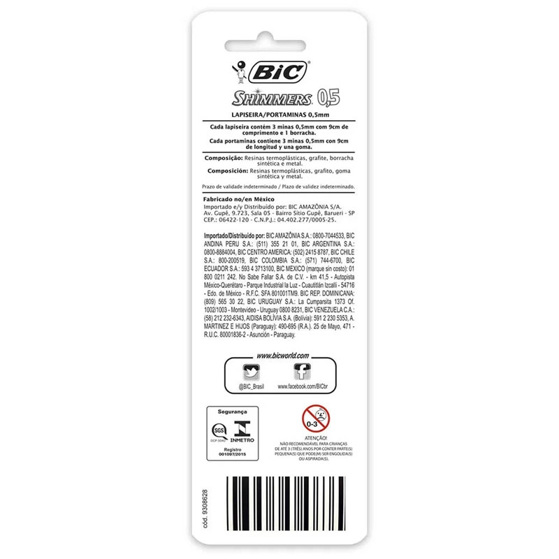 Lapiseira 0.5mm Shimmers com 3 unidades - Bic