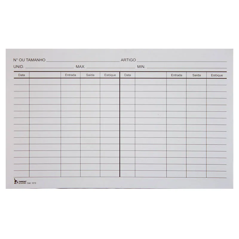 Ficha de estoque 5X8 - com 100 folhas - Tamoio