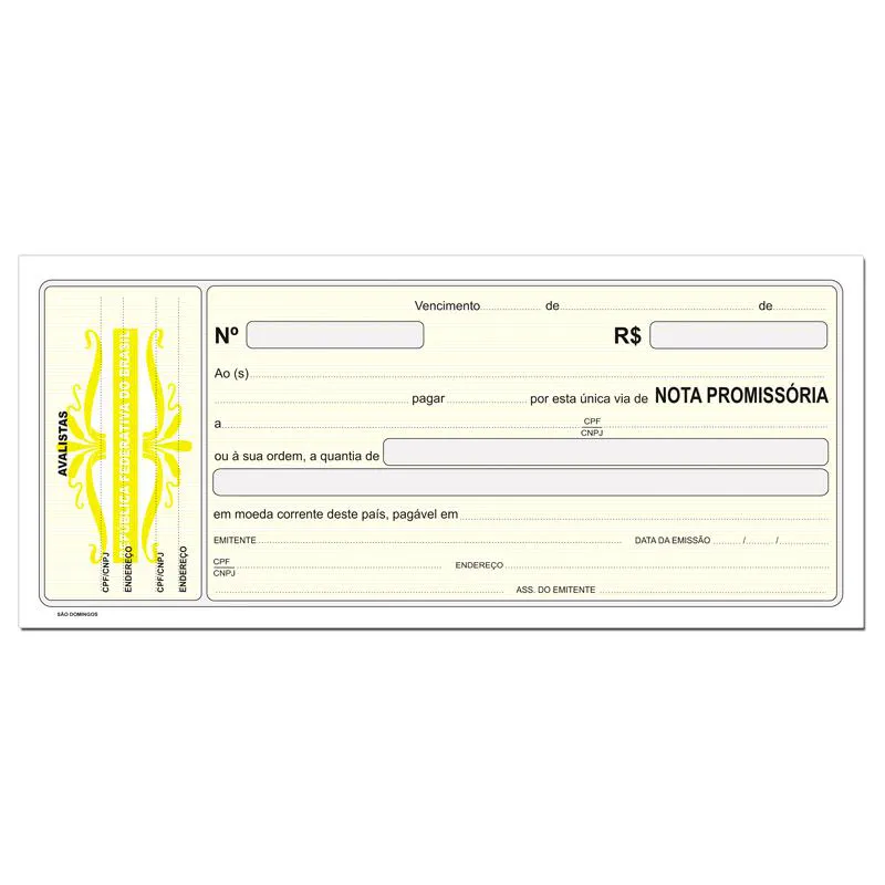 Nota promissória amarela - com 50 folhas - São Domingos