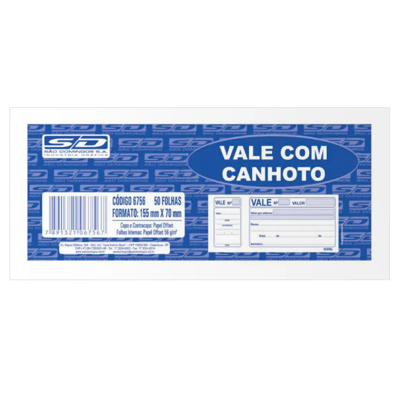Vale com canhoto com 50 folhas - São Domingos