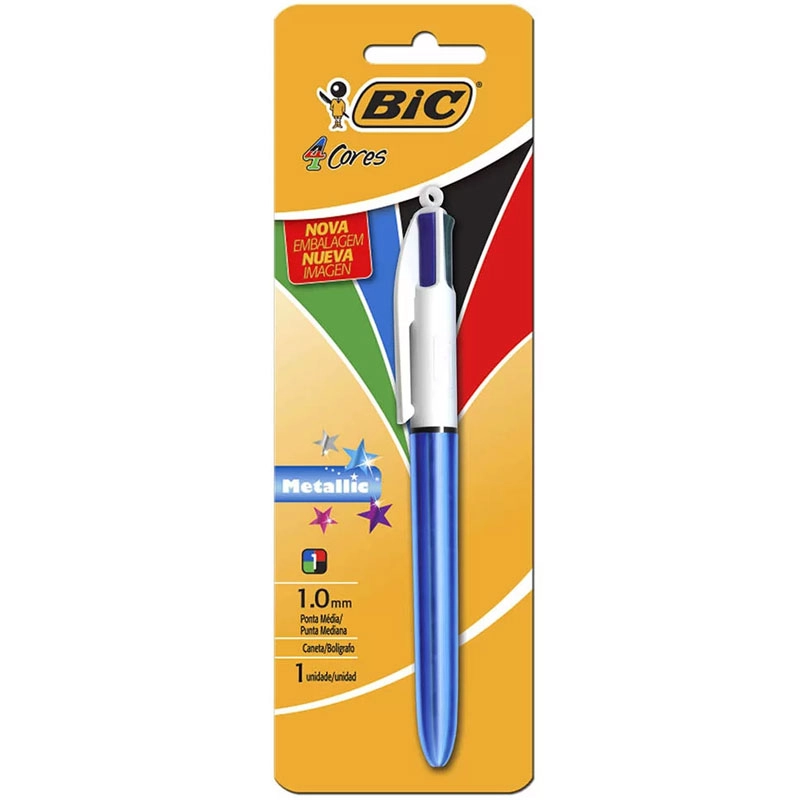 Caneta esferográfica 1.0 retrátil Azul Metálica 4 cores - Bic