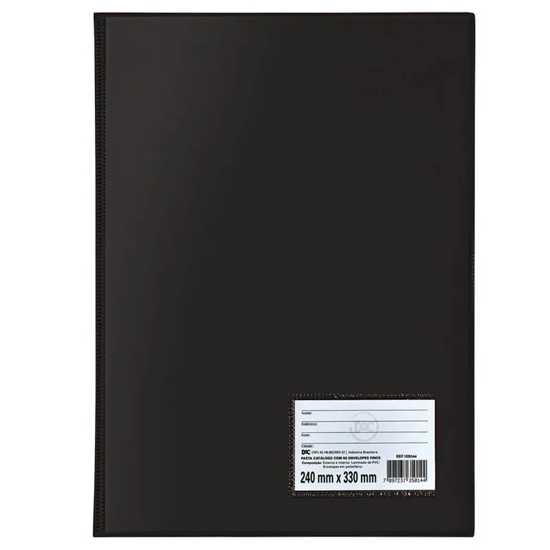 Pasta catálogo com visor 153 Preto 50 envelopes plast médio Dac