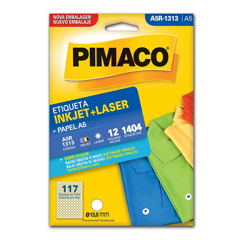 Etiqueta inkjet/laser A5R1313 com 12 folhas - Pimaco