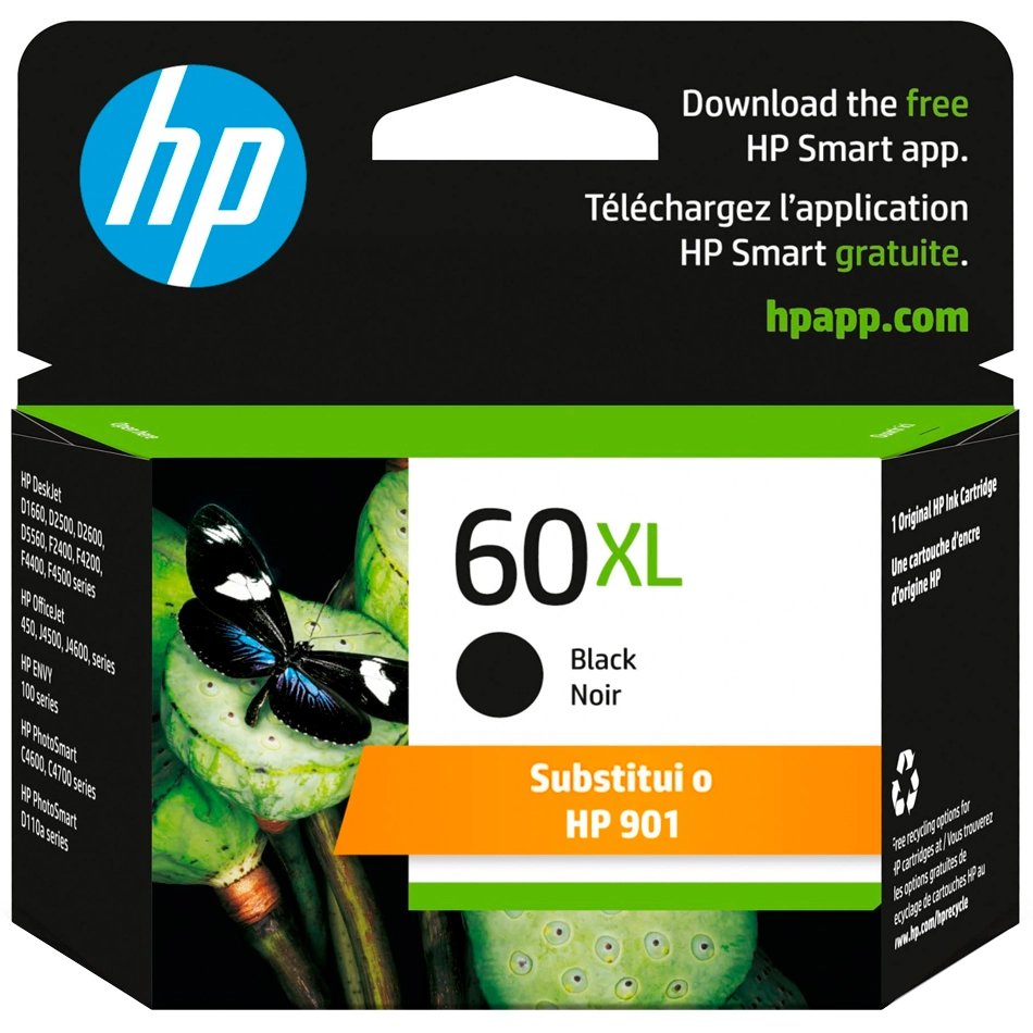 Cartucho HP 60XL Original CC641WB preto p/ Deskjet F4224, F4480, F4580, D1660, Photosmart D110a