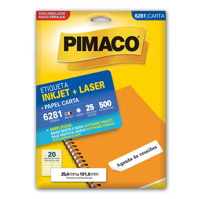 Etiqueta inkjet/laser carta 6281 com 25 folhas - Pimaco