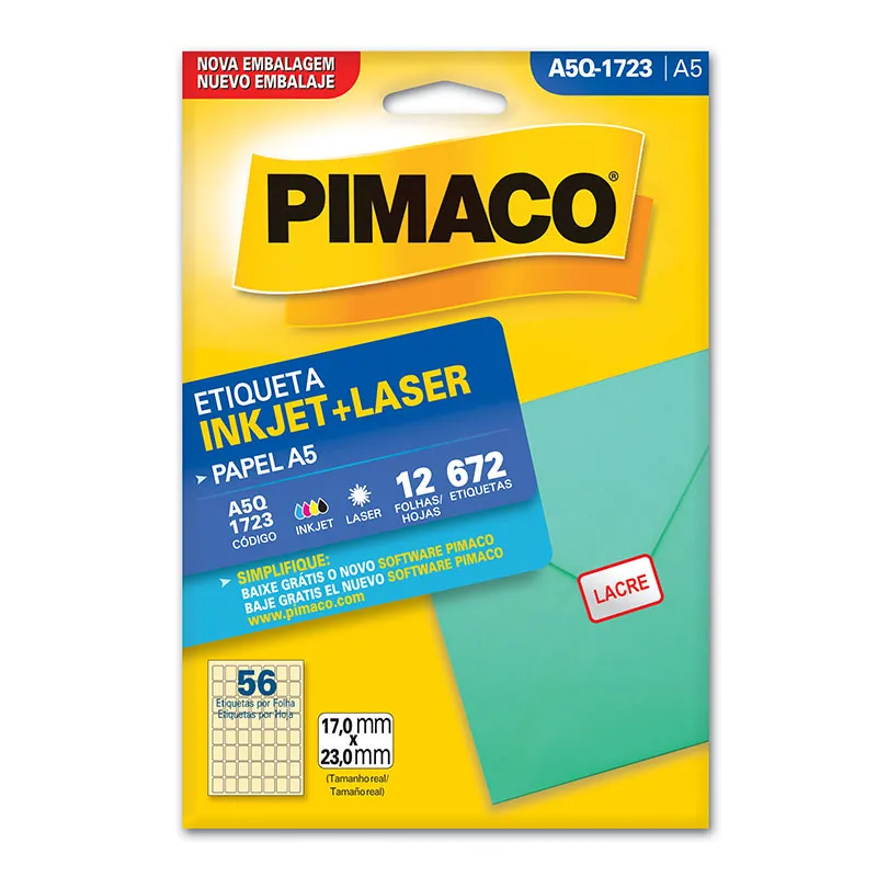 Etiqueta inkjet/laser A5Q1723 com 12 folhas - Pimaco
