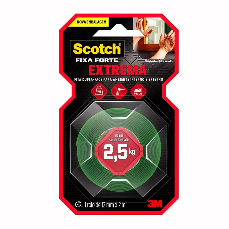 Fita dupla face fixa forte espuma Cinza Extreme 12mmx2m - 3M