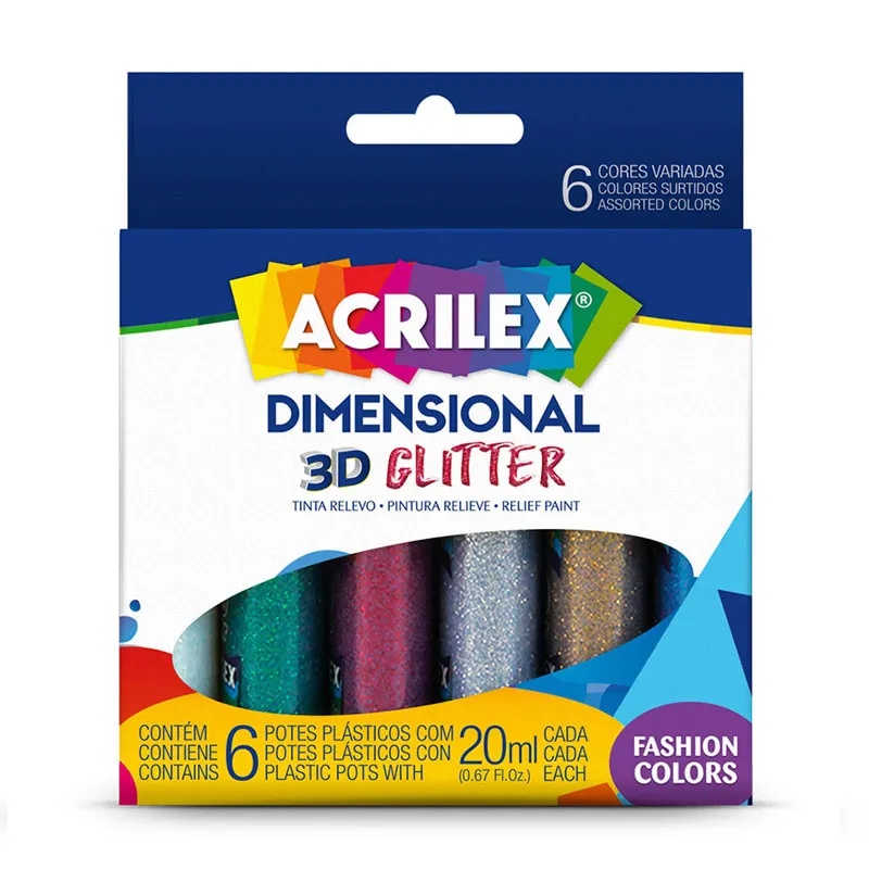 Tinta Dimensional Relevo 3D Glitter 6 cores 20ml 12206 - Acrilex