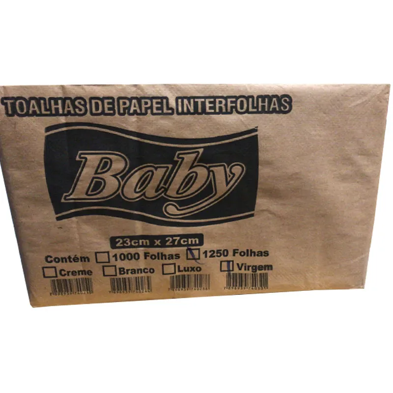 Papel toalha interfolha 2 dobras 100% Celulose 23x27 com 1250 fls - Baby