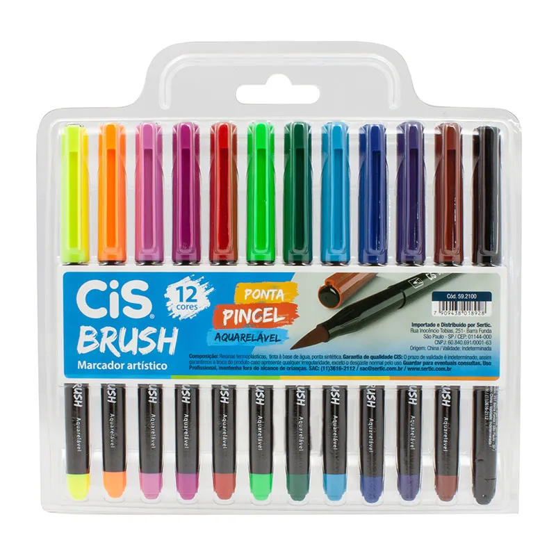 Caneta pincel Brush Aquarelável - com 12 cores - Cis