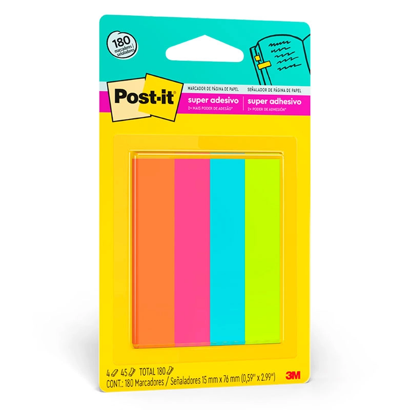Marcador de página adesivo Post-it Flags de papel 76x15mm 180 folhas - 3M