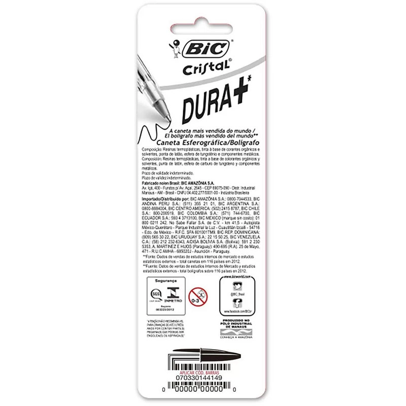 Caneta esferográfica Cristal 1.0 AZ/PT/VM/VD com 4 unidades - Bic