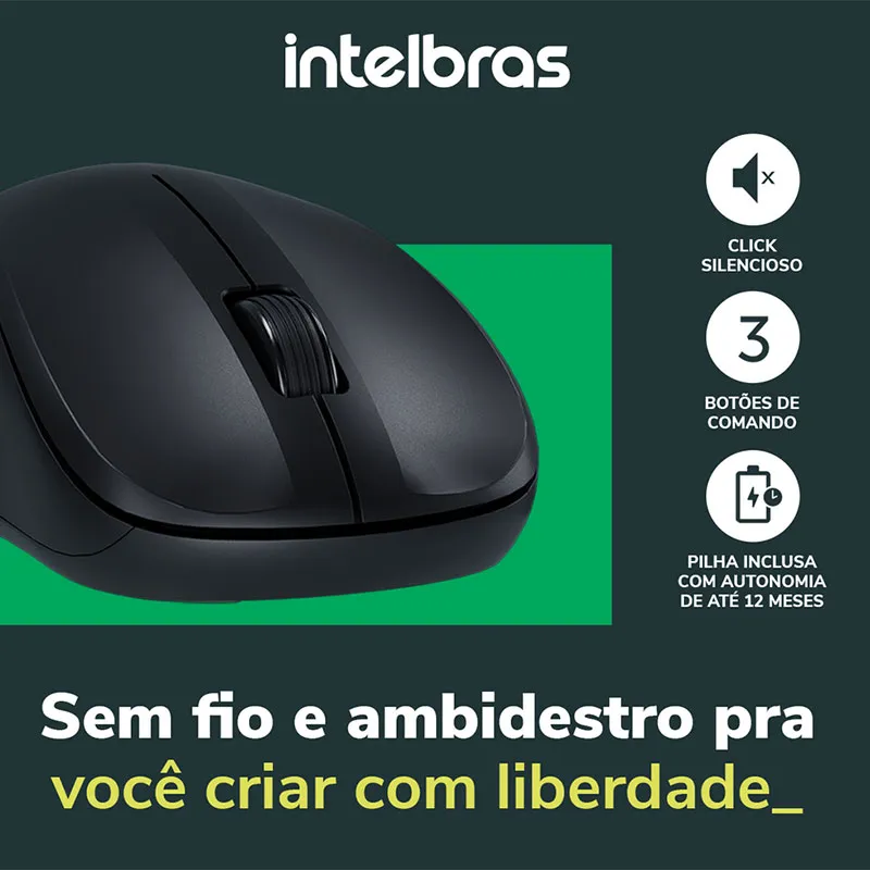 Mouse sem fio 1600 dpi MSI 55 Preto - Intelbras