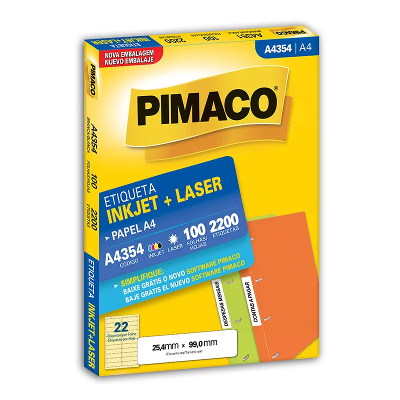 Etiqueta inkjet/laser A4354 com 100 folhas - Pimaco