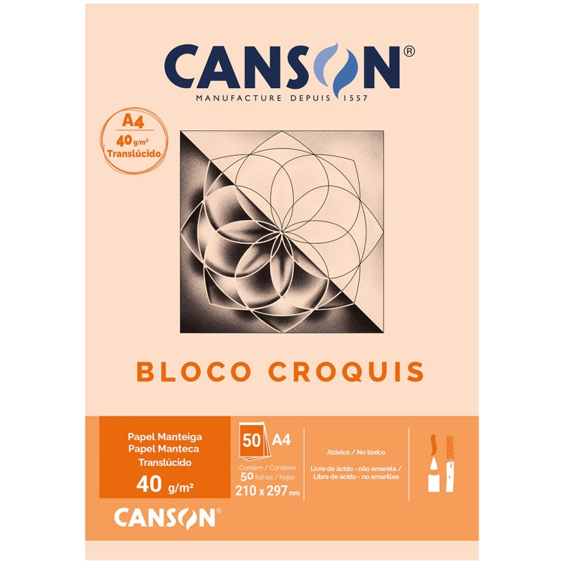 Bloco croquis manteiga A4 40g - com 50 folhas - Canson