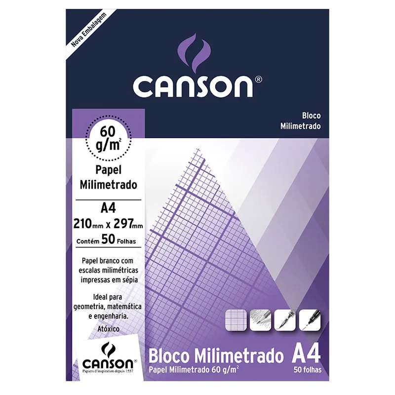 Bloco milimetrado A4 60g - com 50 folhas - Canson