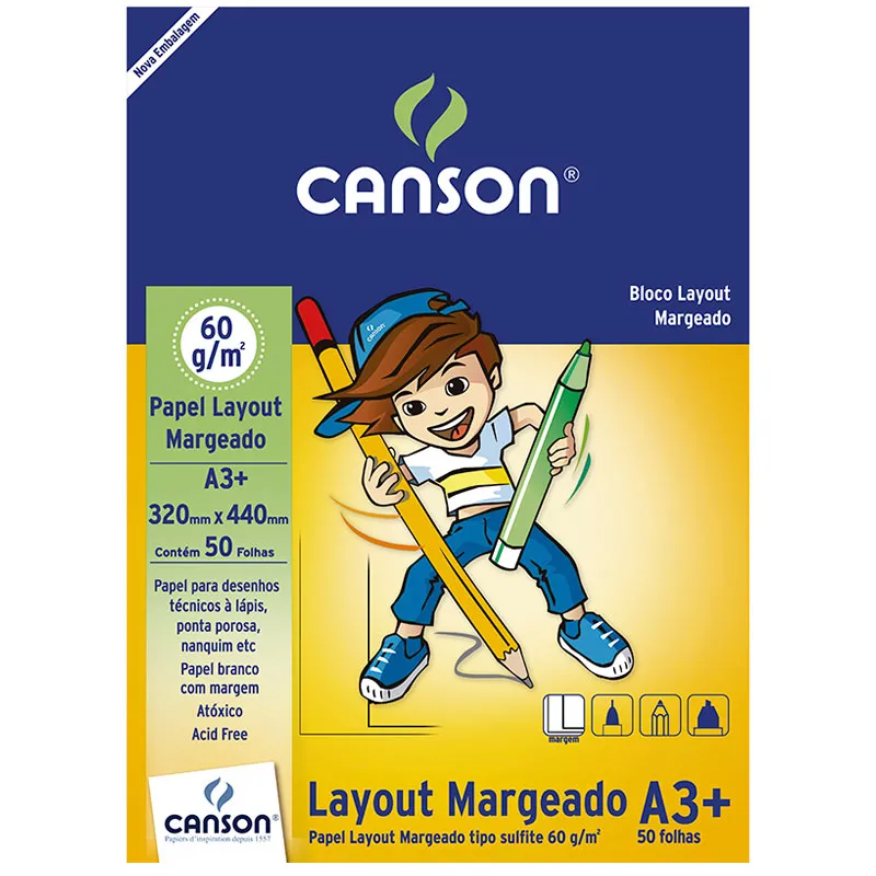 Bloco layout margeado A3 60g - com 50 folhas - Canson
