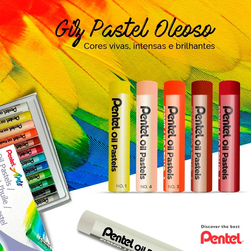 Giz pastel oleoso PHN-25 - com 25 cores - Pentel