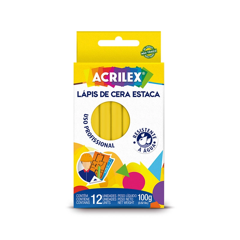 Giz de cera estaca amarelo 12 unidades 504 - Acrilex