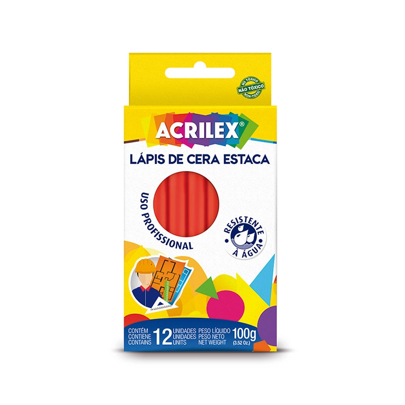 Giz de cera estaca vermelho 12 unidades 507 - Acrilex