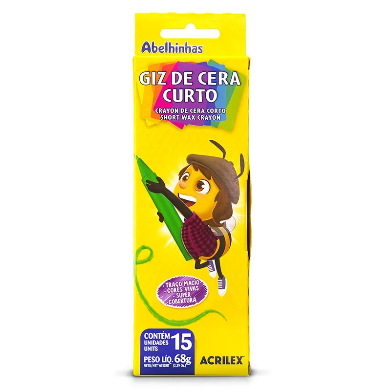 Giz de cera curto 15 cores 09215 - Acrilex