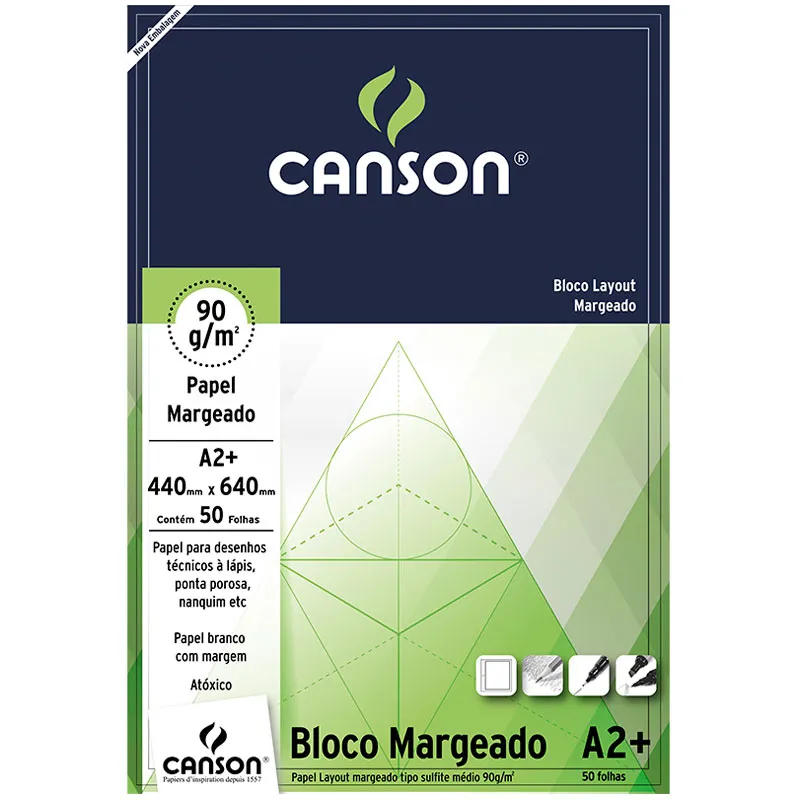 Bloco layout margeado A2+ 90g - com 50 folhas - Canson