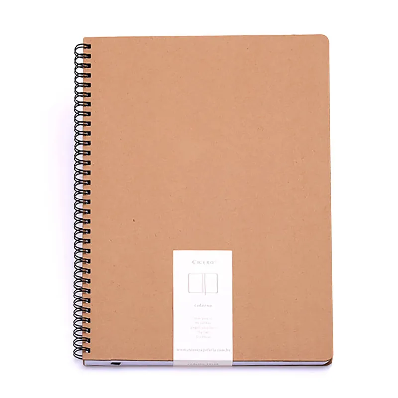 Caderno espiral capa dura sem pauta Grande 96 folhas wire-o Kraft - Cicero