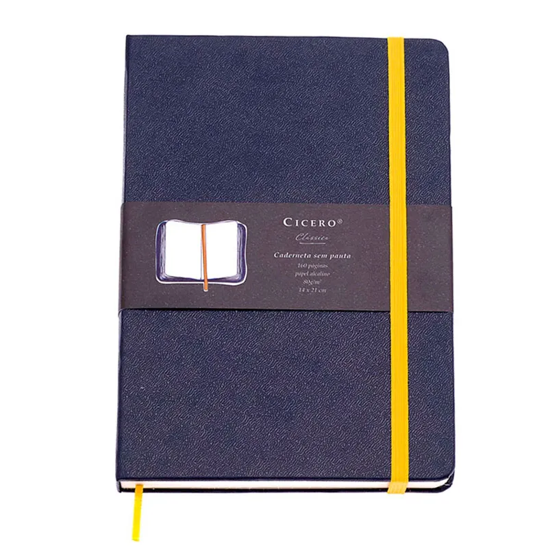 Caderneta capa dura 1/8 Fitto Clássica Azul Marinho e Amarelo sem pauta 160 folhas - Cicero