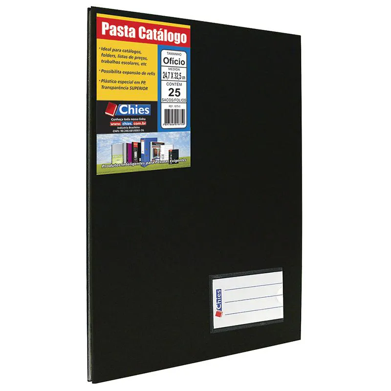 Pasta catálogo ofício 159 Preta com 25 plásticos - Hemon