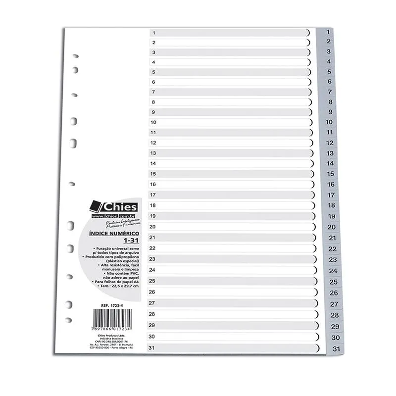 Índice numérico A4 1-31 1723 - cinza - Chies
