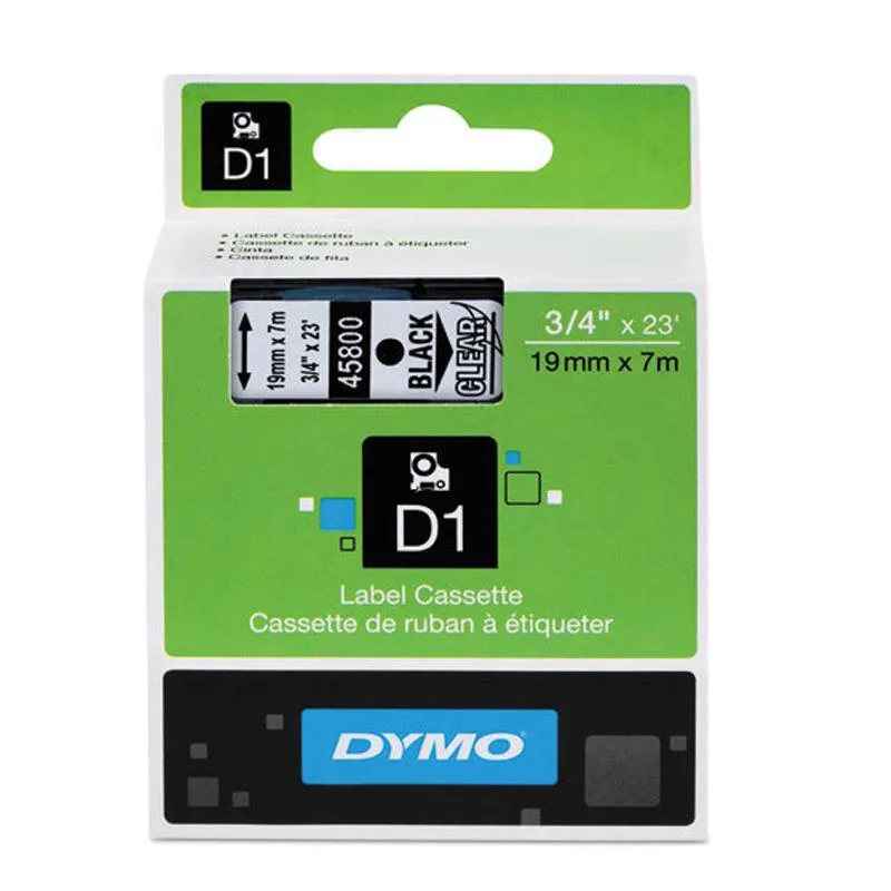 Fita para rotulador transparente com escrita preta 19mm 45800 - Dymo