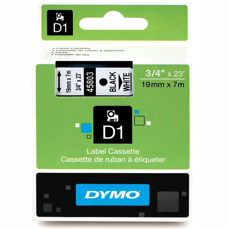 Fita para rotulador branca com escrita preta 19mm - 45803 - Dymo