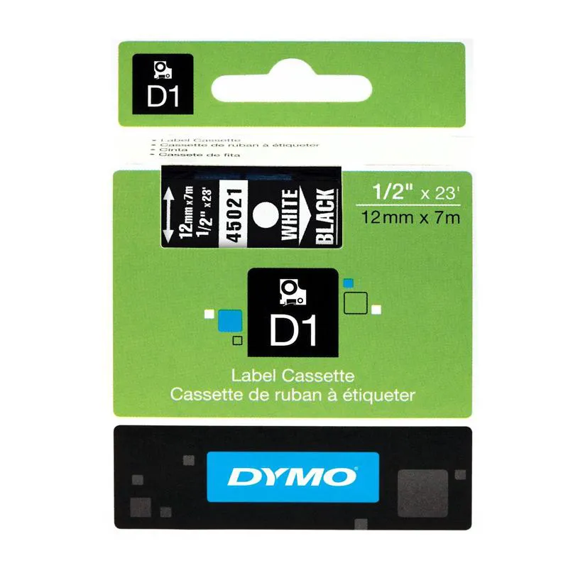 Fita para rotulador preta com escrita branca 12mm 45021 - Dymo
