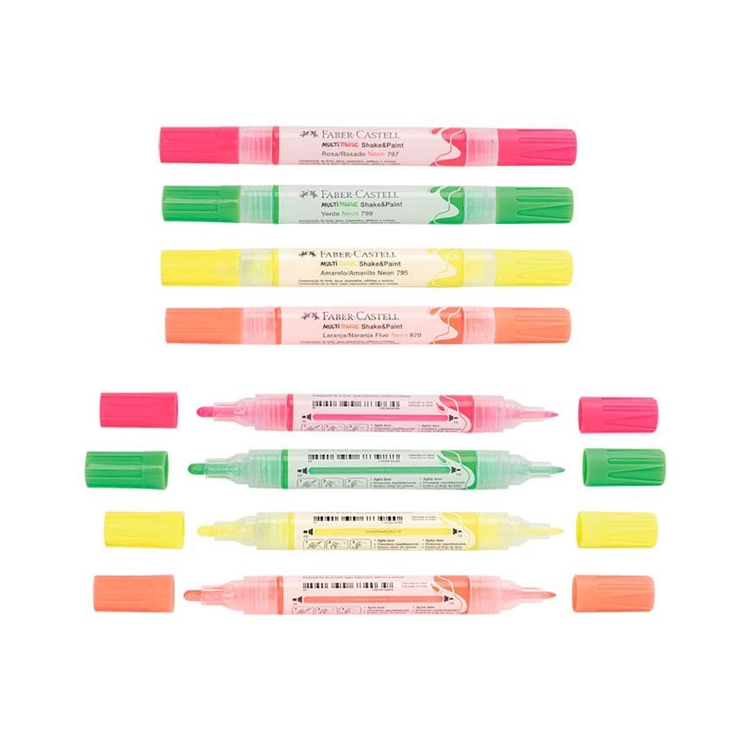 Pincel marcador multisuperfícies Multimark Neon com 4 cores MM/ES4NSP - Faber-Castell