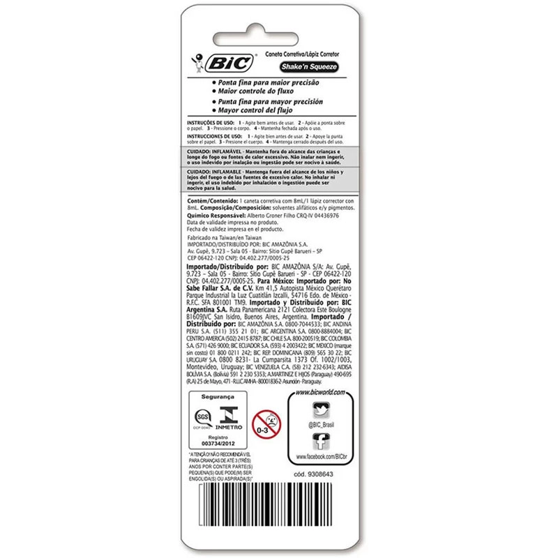 Corretivo caneta Shake'n Squeeze 8ml blister - Bic