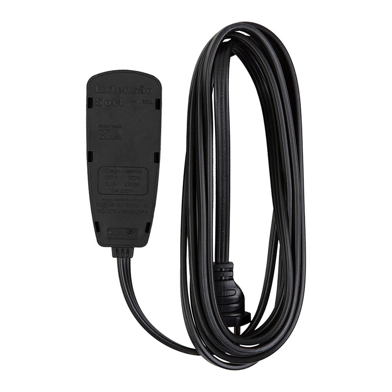 Extensão Sort 3 tomadas com 10 metros 2P+T 10A Preta DN1914 - Daneva