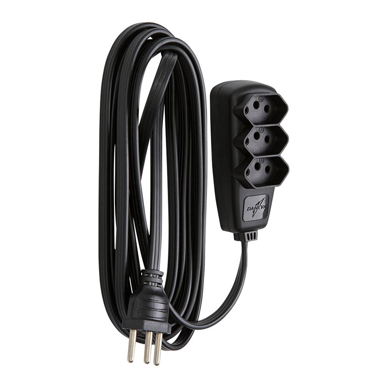 Extensão Sort 3 tomadas com 10 metros 2P+T 10A Preta DN1914 - Daneva