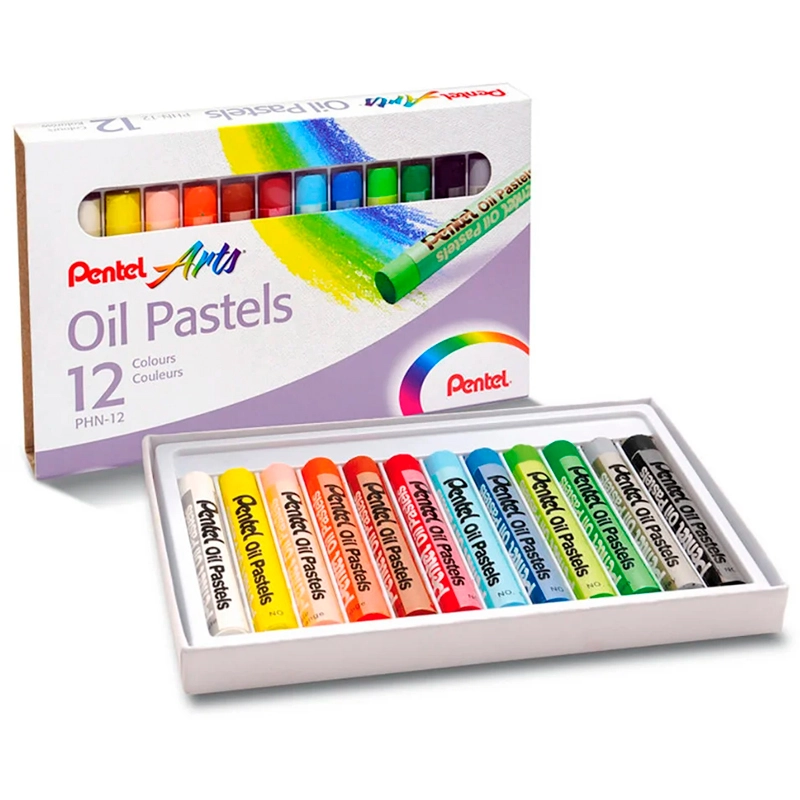 Giz pastel oleoso PHN-12 - com 12 cores - Pentel